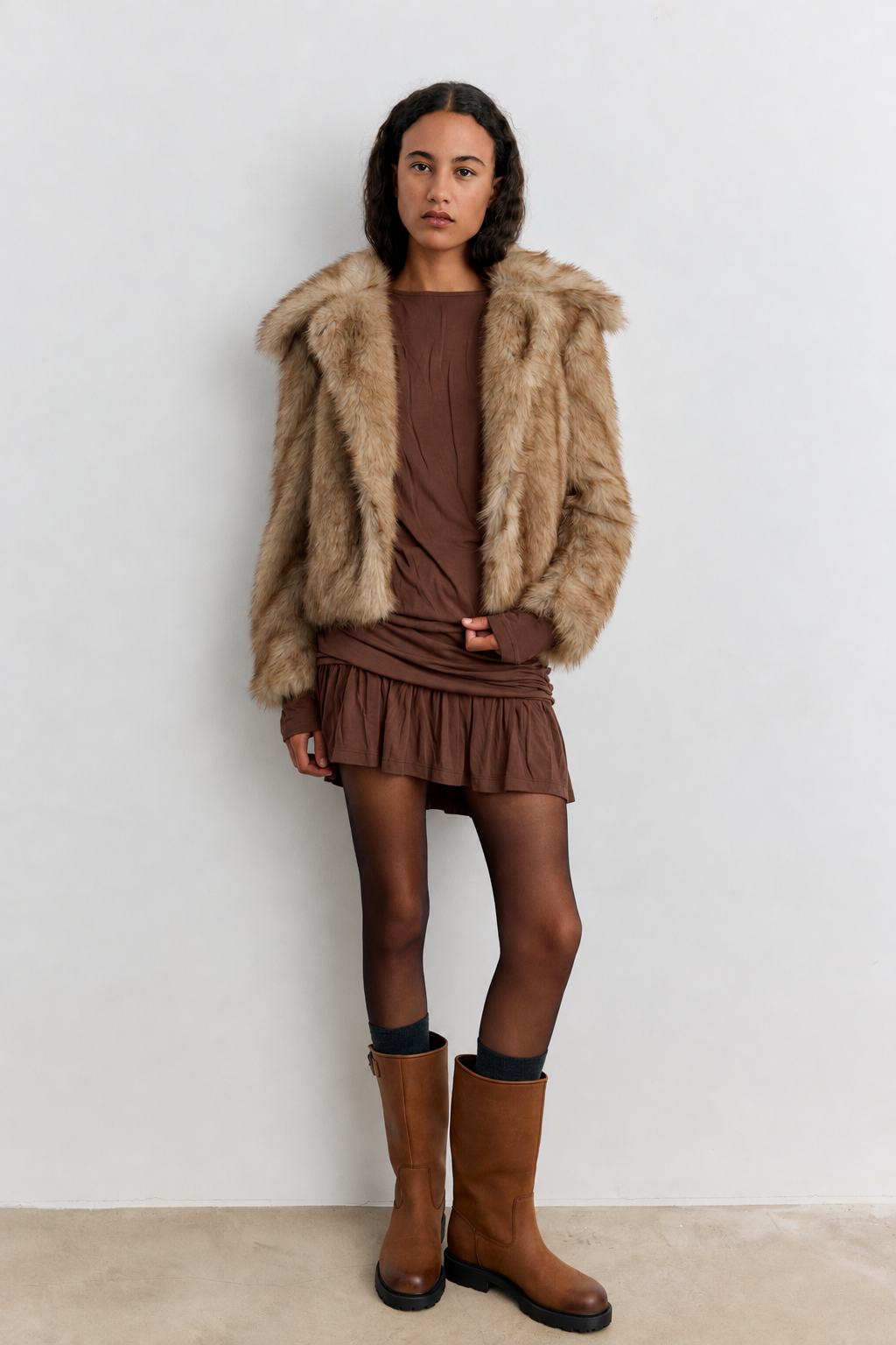 Isabel Mini Dress / brown - PAR&ESCALA