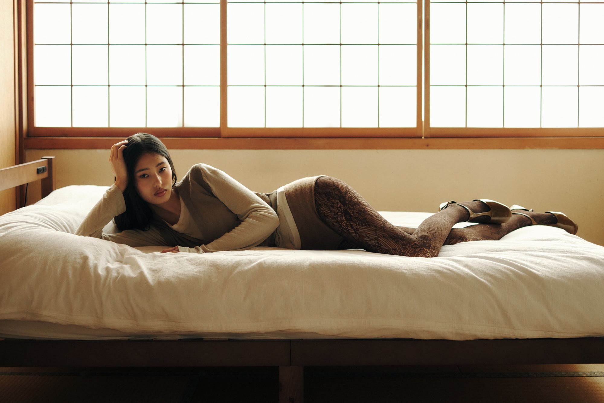 Rosa Lace Tights / dark brown